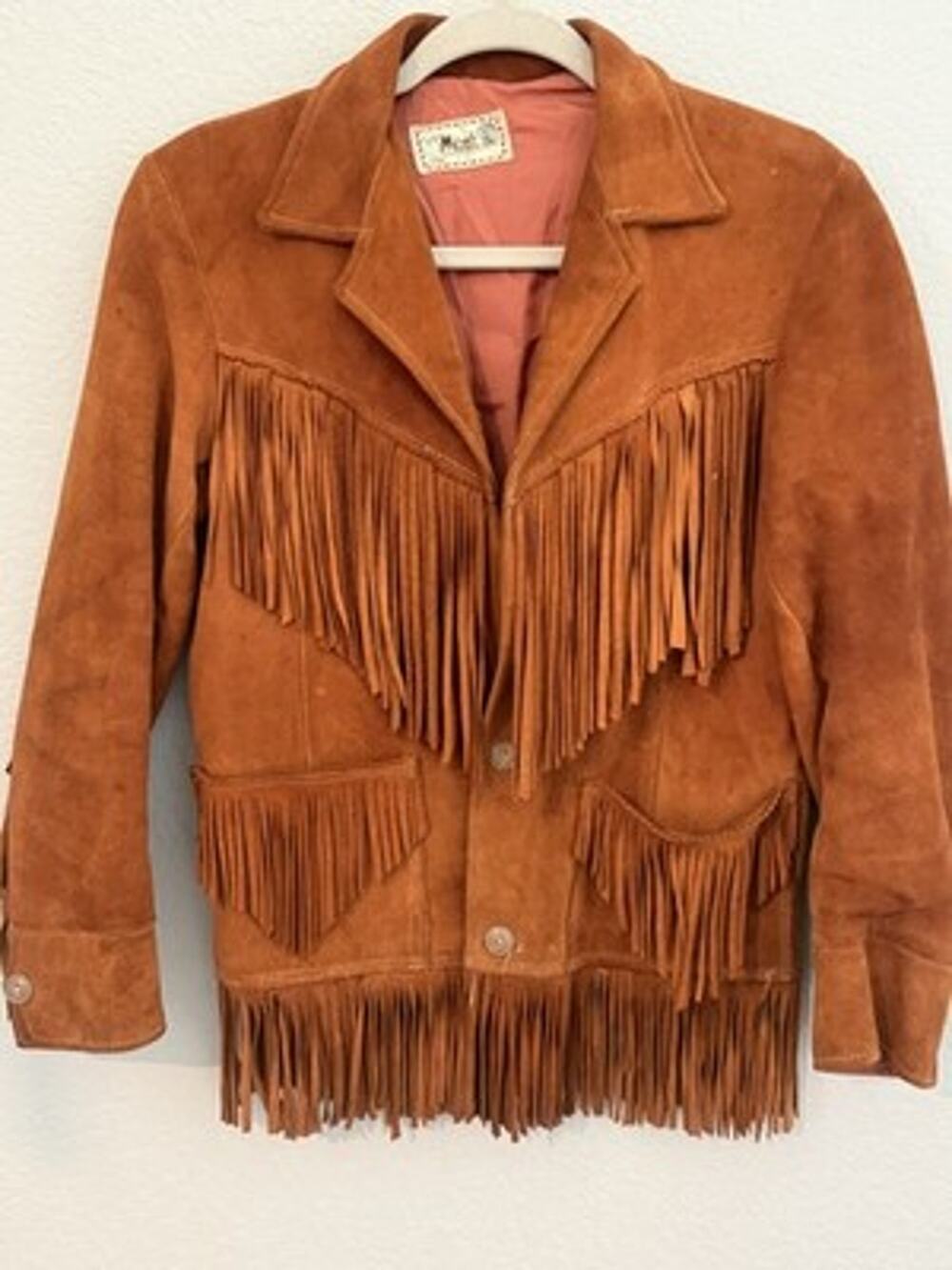VINTAGE Mont Western Fringe Jacket Brown Women Size 34 Button Front Pockets